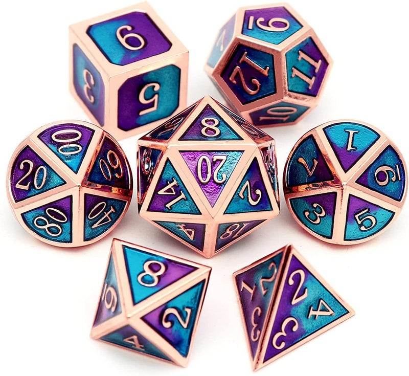 Haxtec Metal DND Dice Set D&D Gifts 7PCS Copper Blue Teal Purple Polyhedral RPG Dice D20 D12 D10 D8 D6 D4 Compatible with Dungeons and Dragons TTRPG Games-Mermaid - Image 2